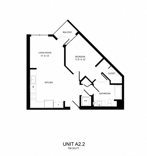 a floor plan of unit a2 2 bedroom apartment